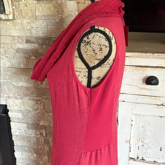 Inizio by portollc red linen blend midi sleeveless dress w cowl neck and pockets - Picture 7 of 16